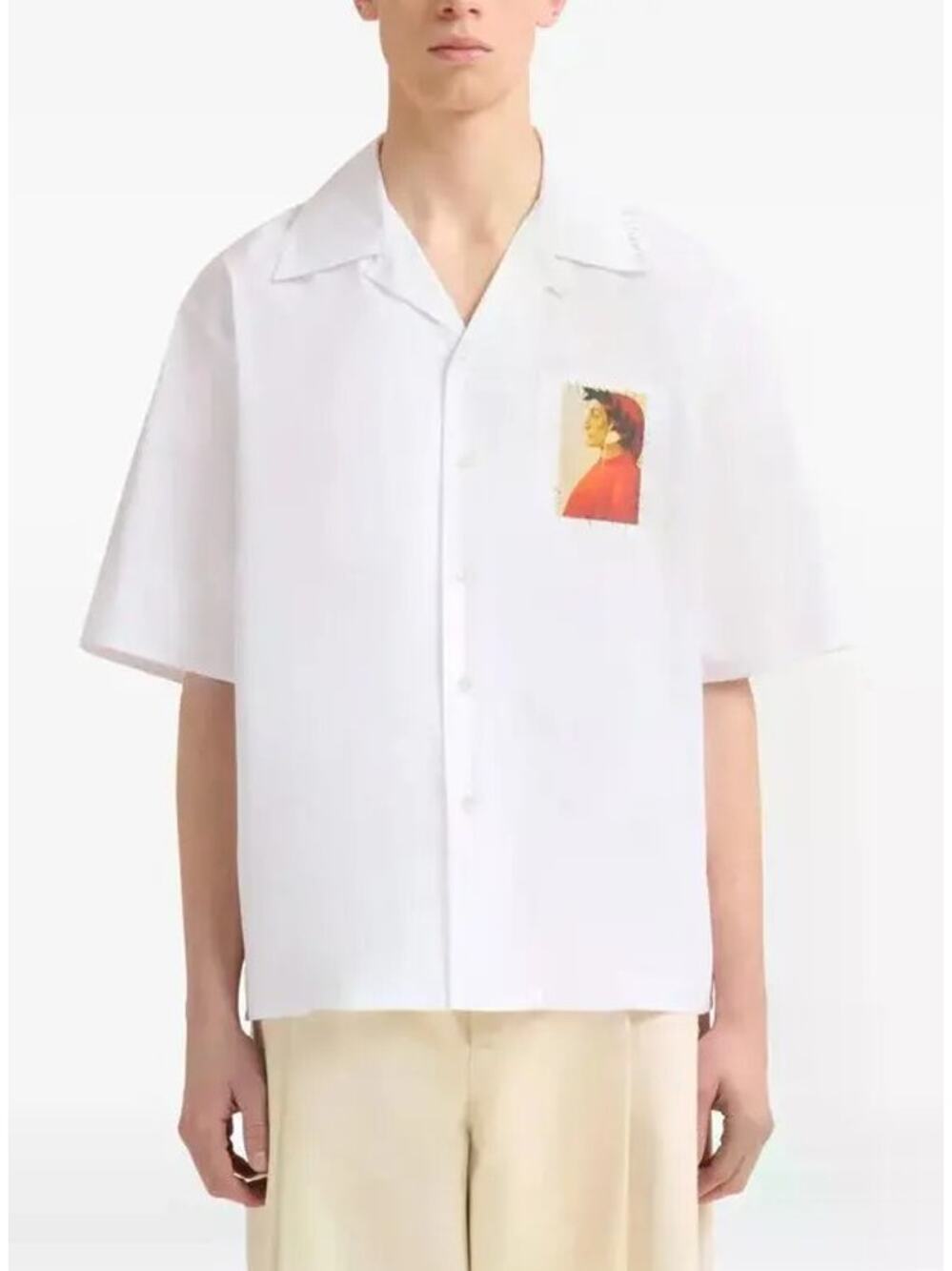 Marni Men's Graphic Embroidered Short Sleeve Shirt White IT 50 Large Dante NWT